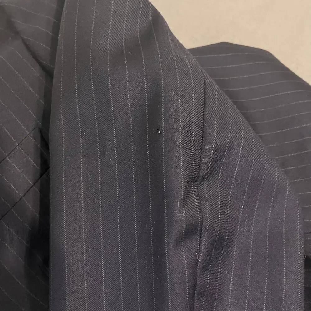 Brioni Roma Wool Blazer Mens 44R Navy Double Breasted Pinstripe Sport Coat FLAW